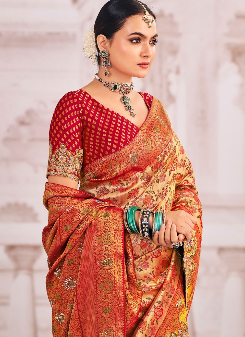 Multi Colour Silk Trendy Saree Embroidered, Patch Border S19985