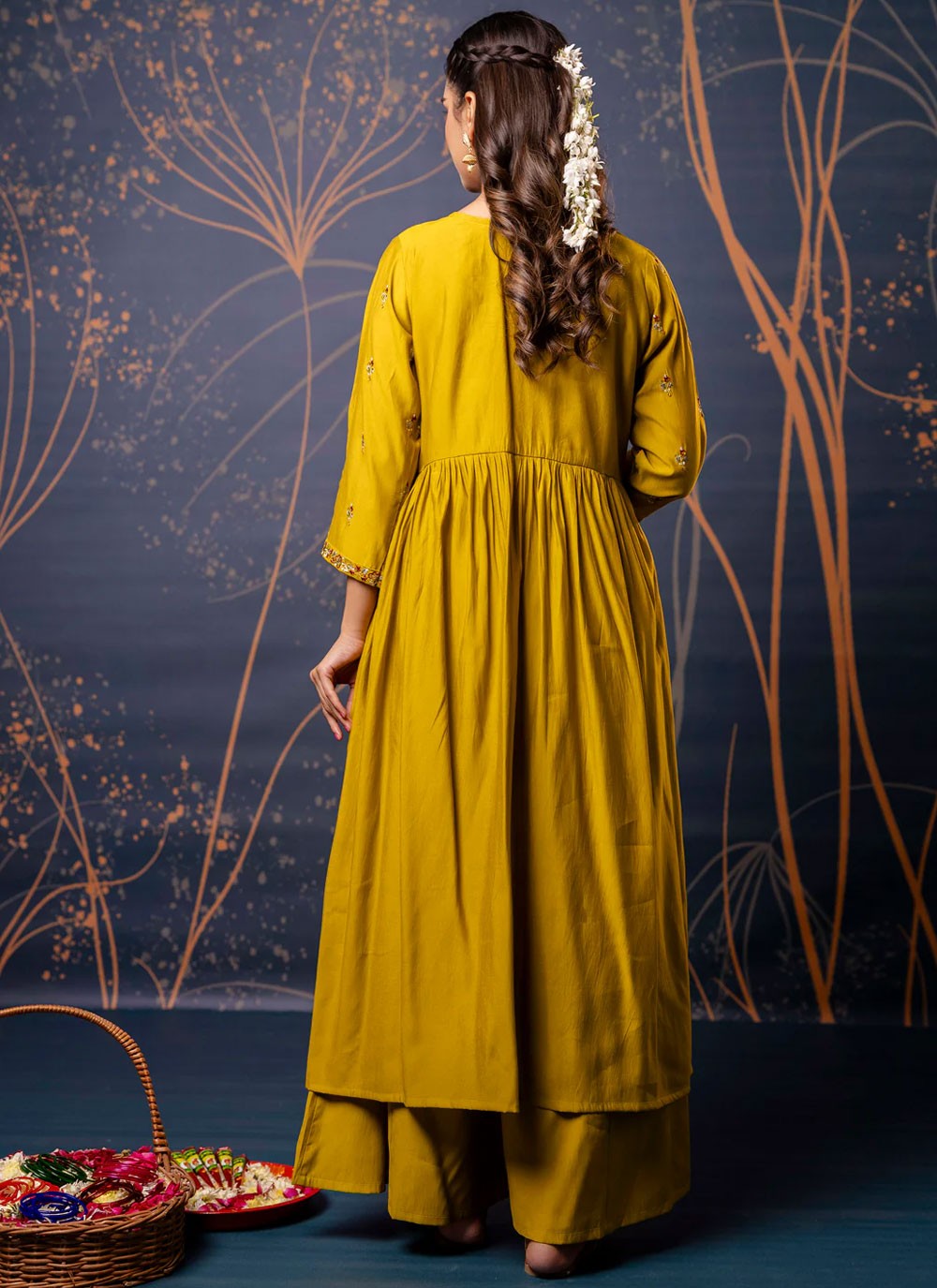 Embroidered Silk Blend Mustard Salwar Suit T6120