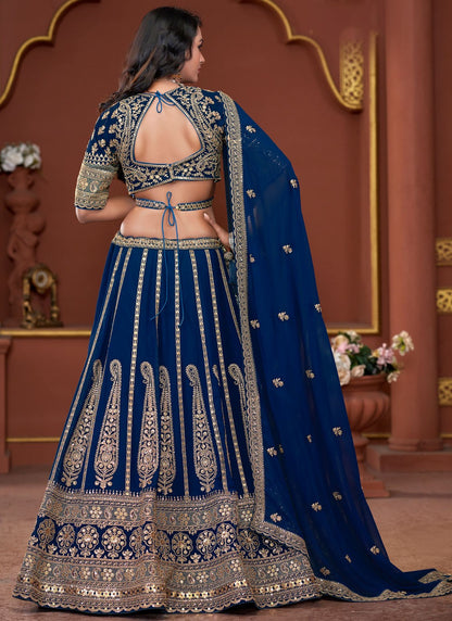 Embroidered Georgette Navy Blue Lehenga - L3322