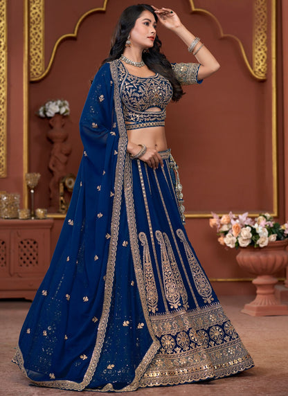 Embroidered Georgette Navy Blue Lehenga - L3322