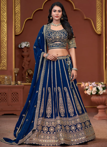 Embroidered Georgette Navy Blue Lehenga - L3322