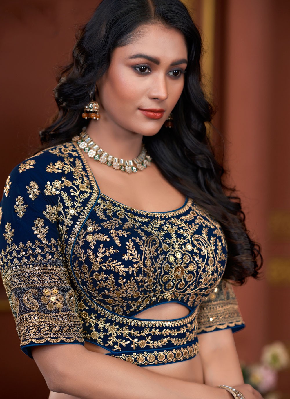 Embroidered Georgette Navy Blue Lehenga - L3322