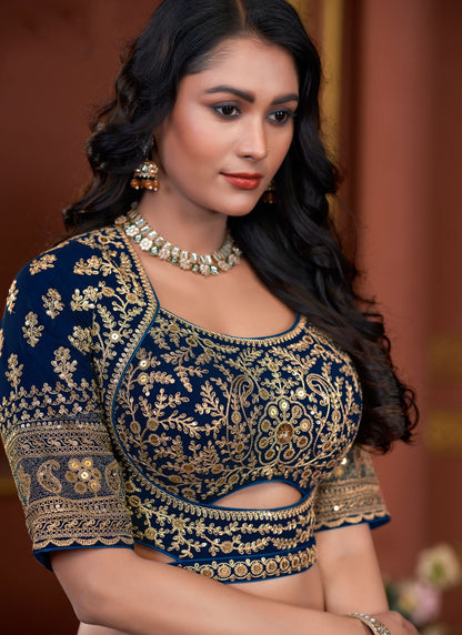 Embroidered Georgette Navy Blue Lehenga - L3322