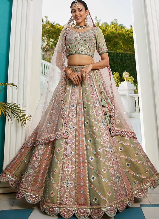 Embroidered Net Multi Colour Lehenga - L3350