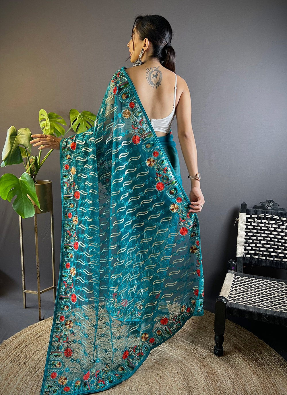 Embroidered, Thread Net Saree - S11645