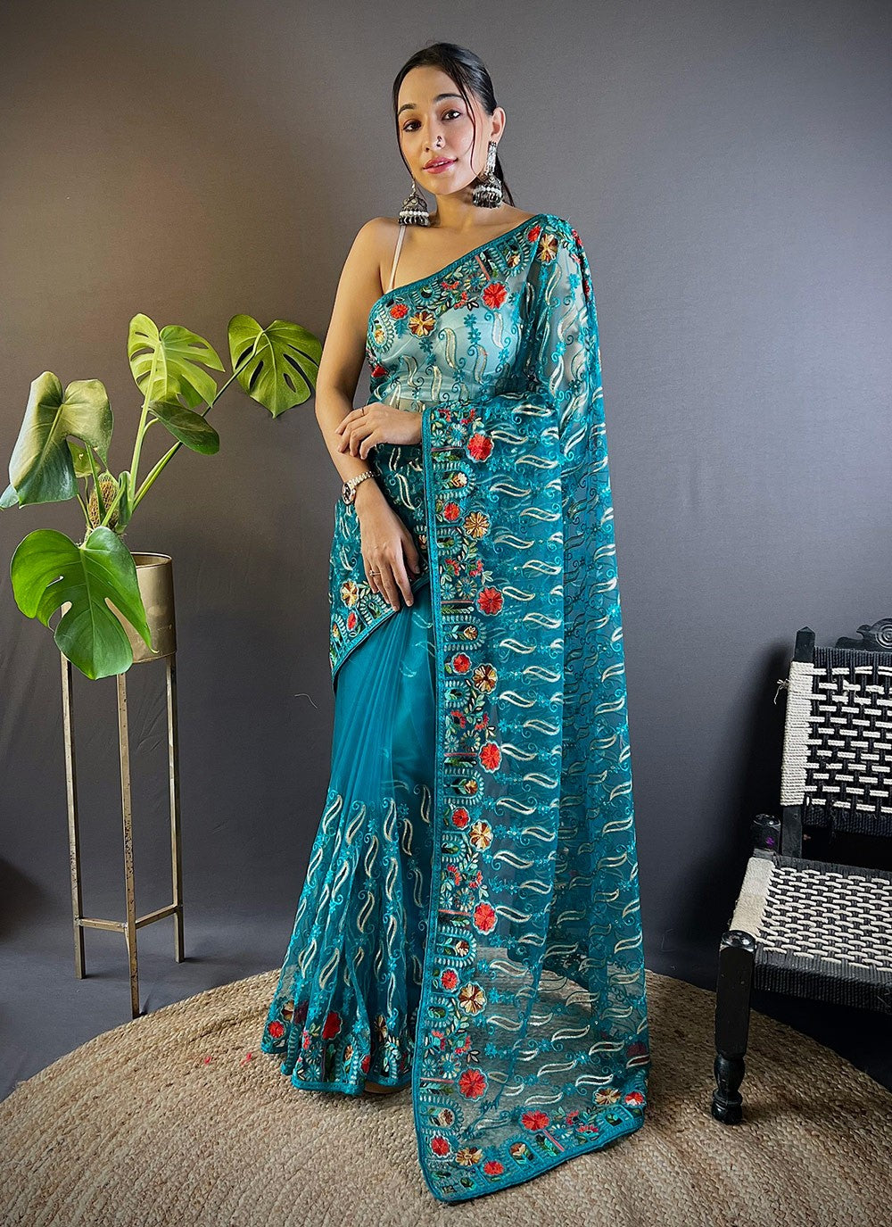 Embroidered, Thread Net Saree - S11645