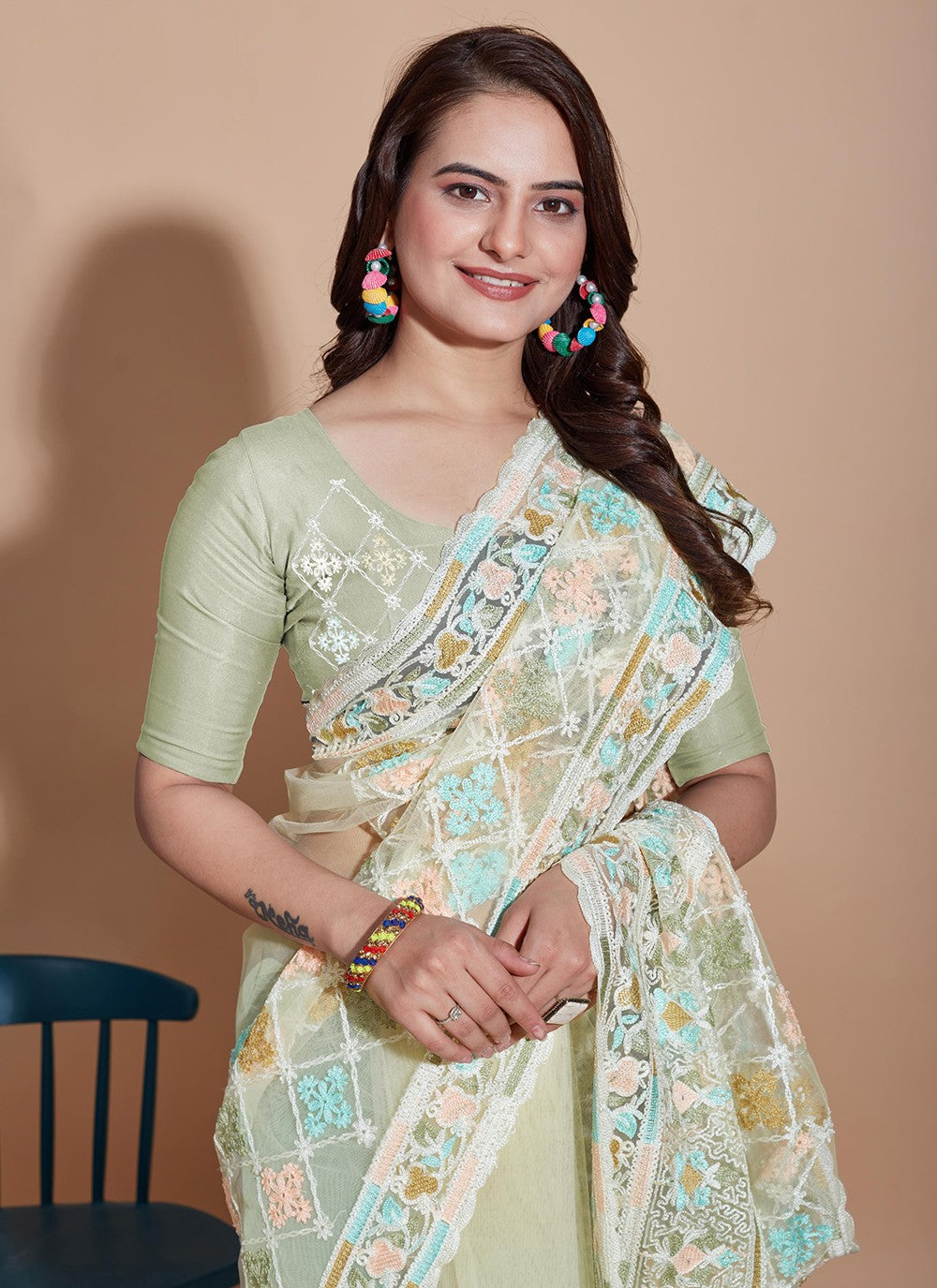Trendy Embroidered Net Saree - S5270