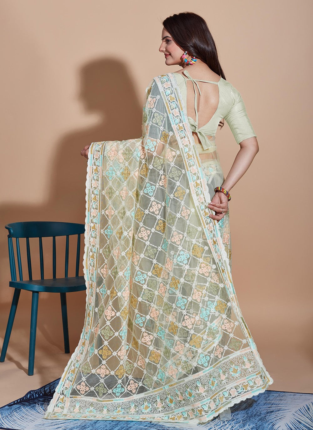 Trendy Embroidered Net Saree - S5270