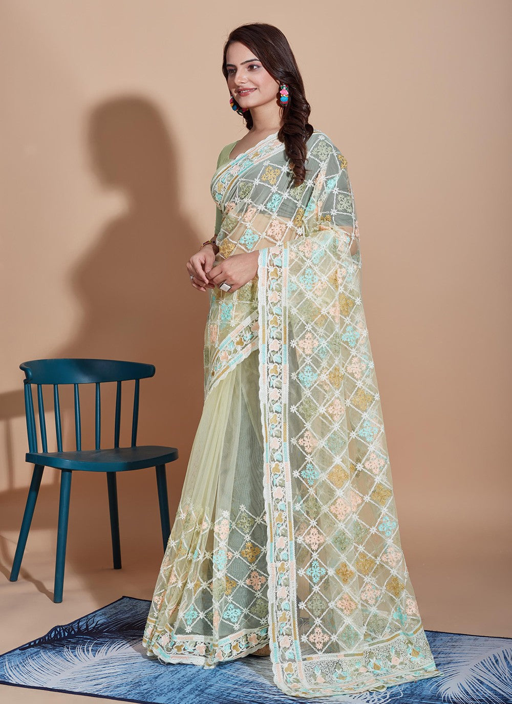 Trendy Embroidered Net Saree - S5270