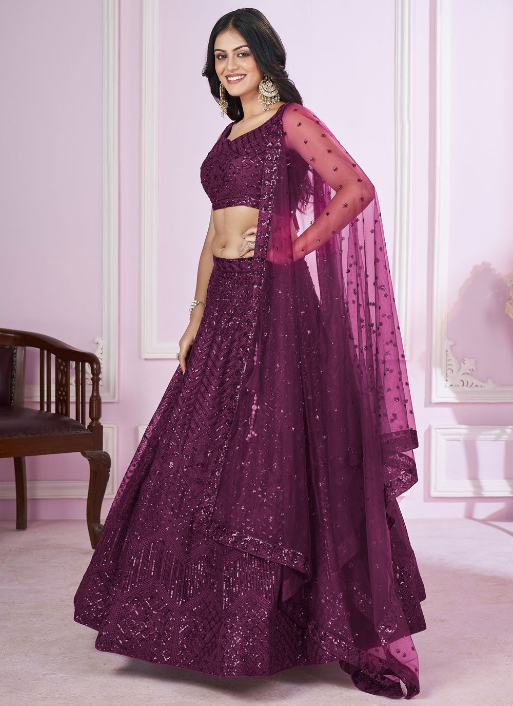 Embroidered Net A - Line Lehenga - L2142