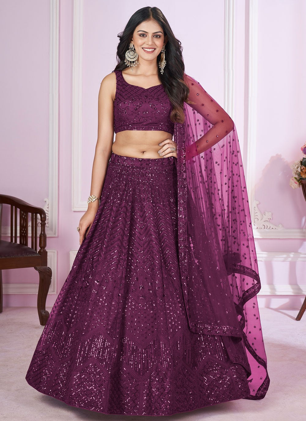 Embroidered Net A - Line Lehenga - L2142