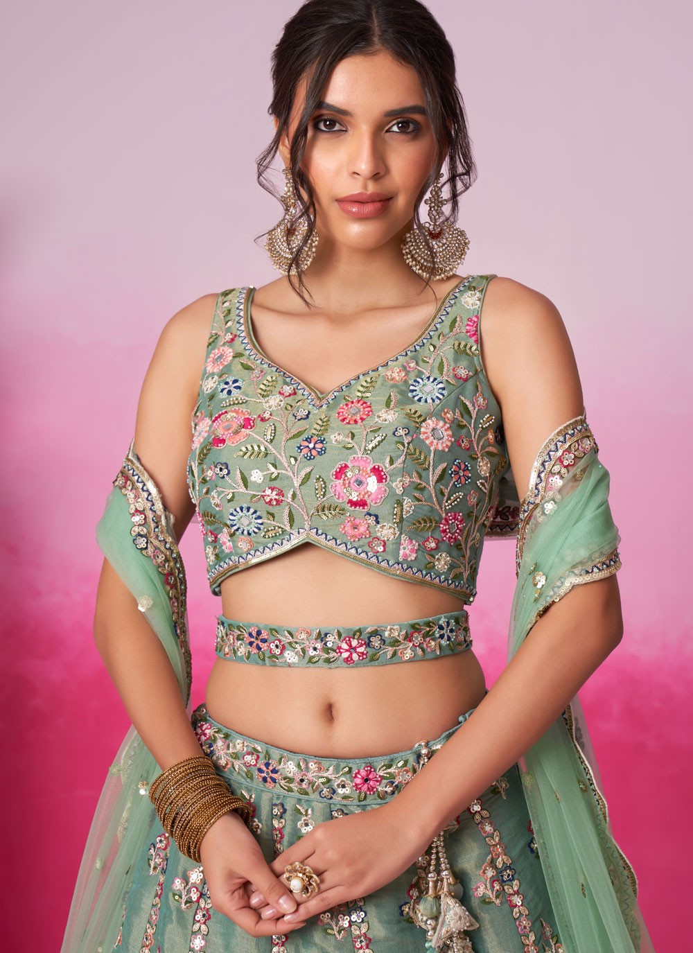 Embroidered Silk A - Line Lehenga - L2233