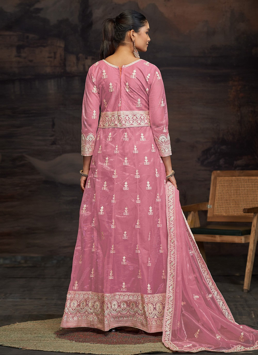 Anarkali Embroidered Pink T7008