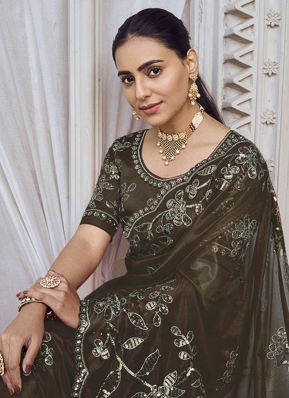 Saree Embroidered Net, Shimmer Saree - S5452