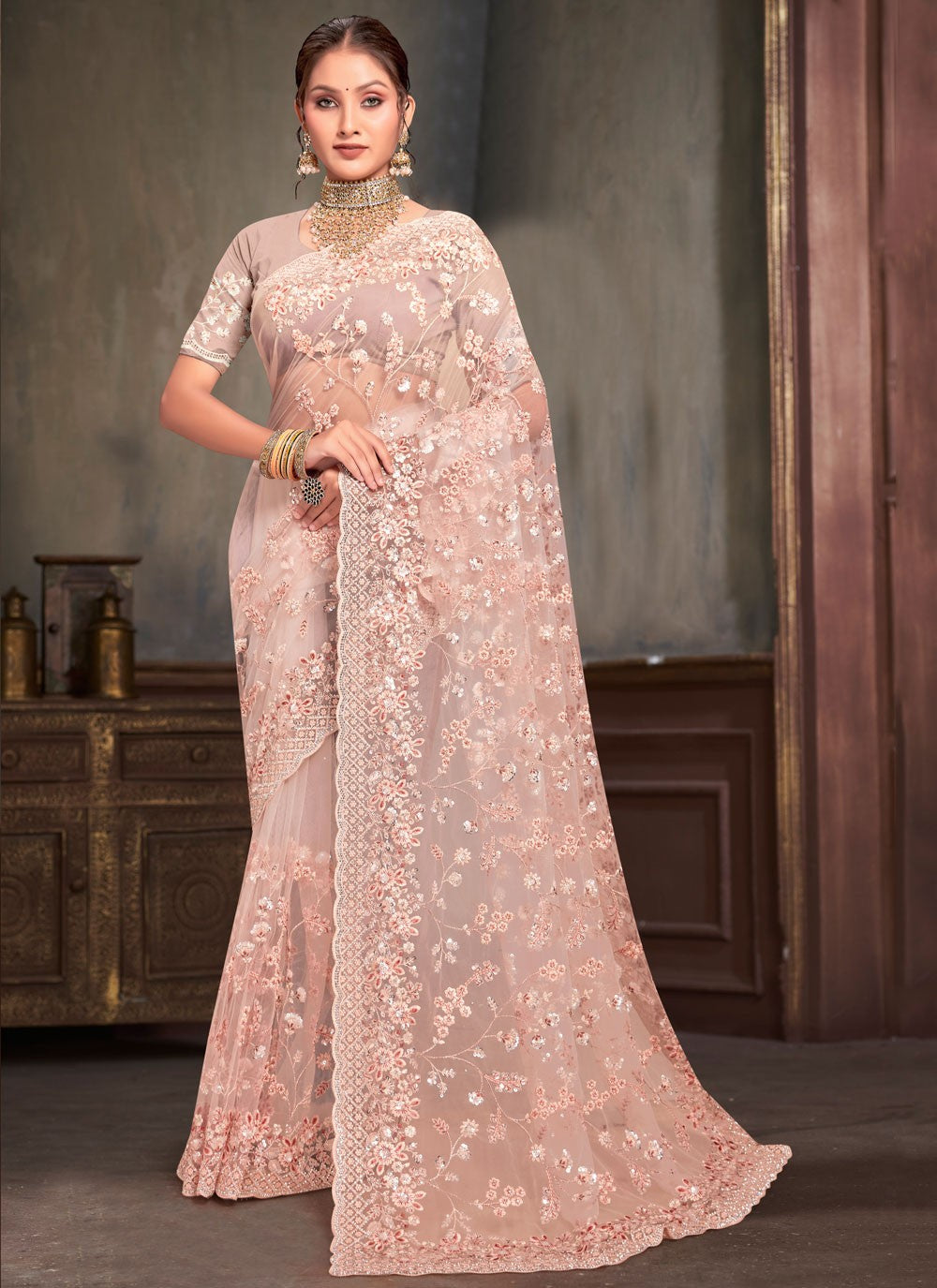 Classic Embroidered Net Saree - S7952