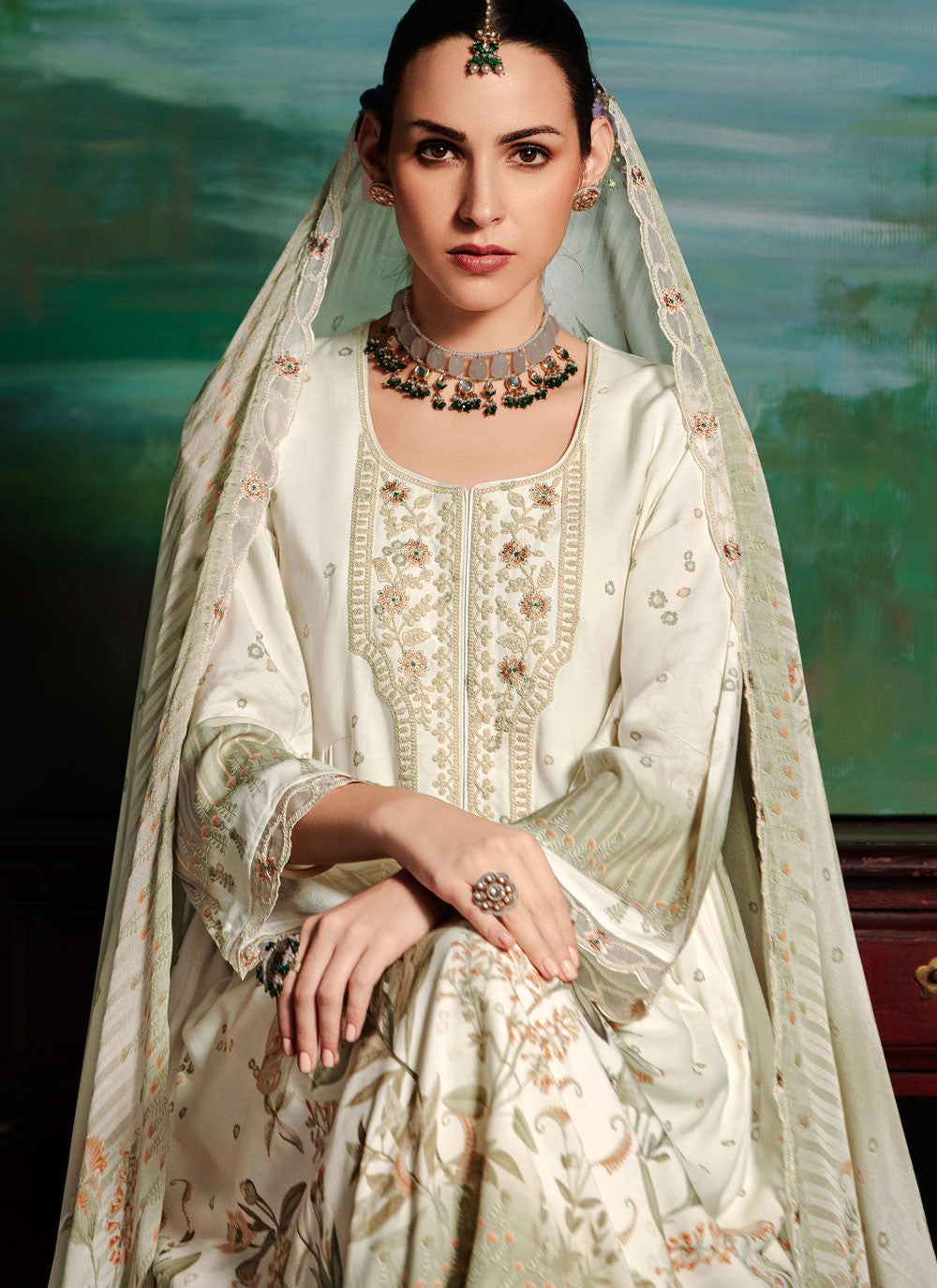 Salwar Suit Digital Print Off White Muslin T5788