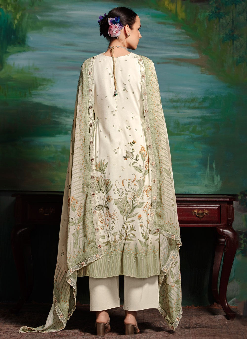 Salwar Suit Digital Print Off White Muslin T5788