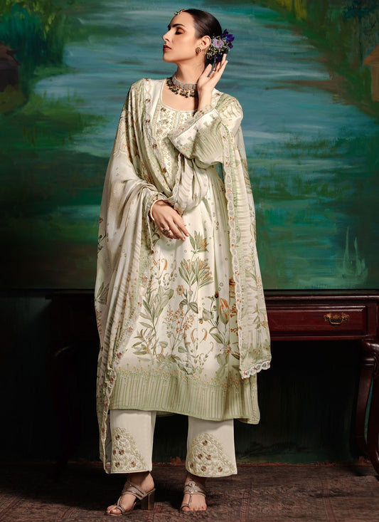 Salwar Suit Digital Print Off White Muslin T5788