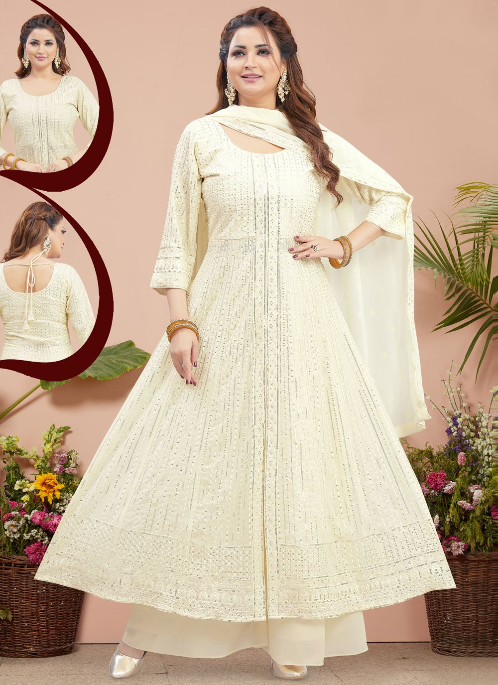 Palazzo Suit Embroidered Off White T6630