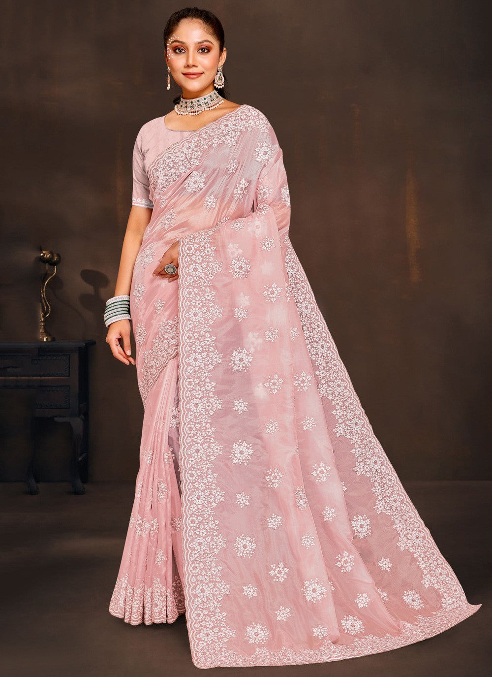 Classic Embroidered Organza Saree - S3996