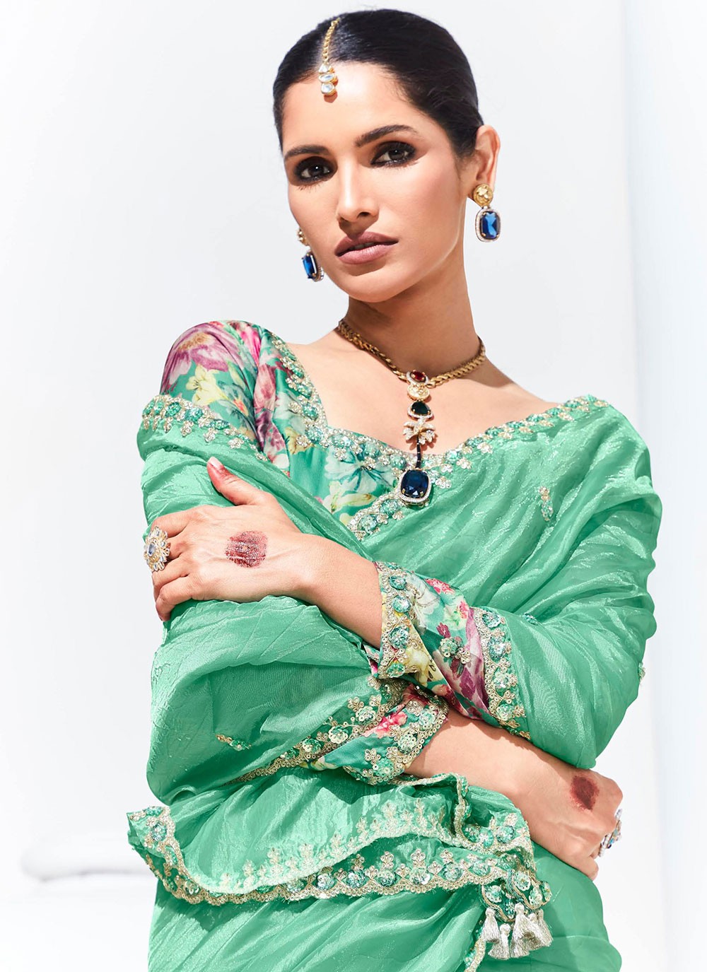 Classic Embroidered Organza Saree - S7248