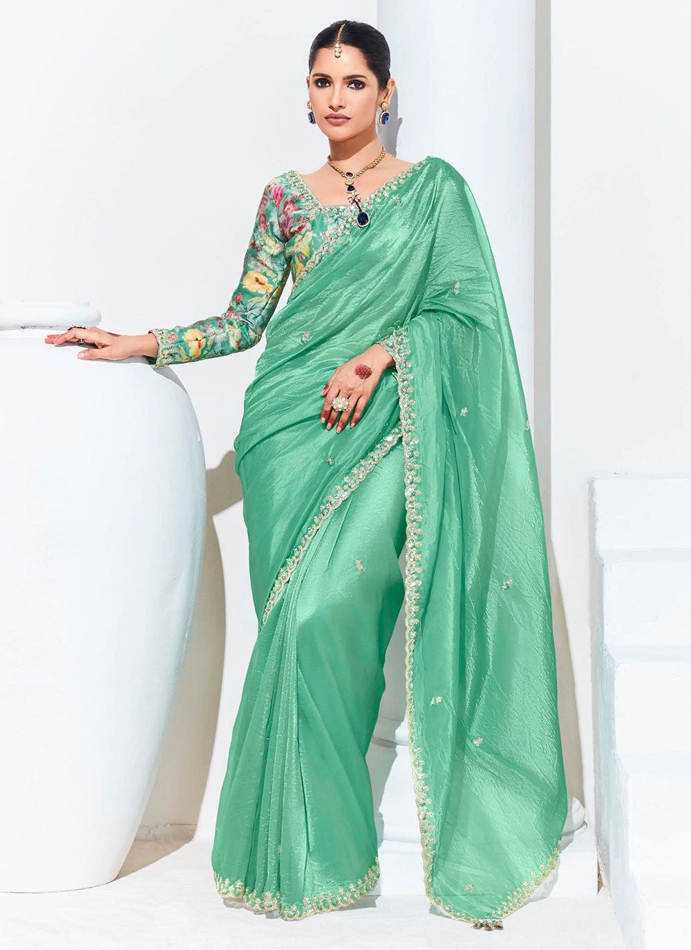 Classic Embroidered Organza Saree - S7248