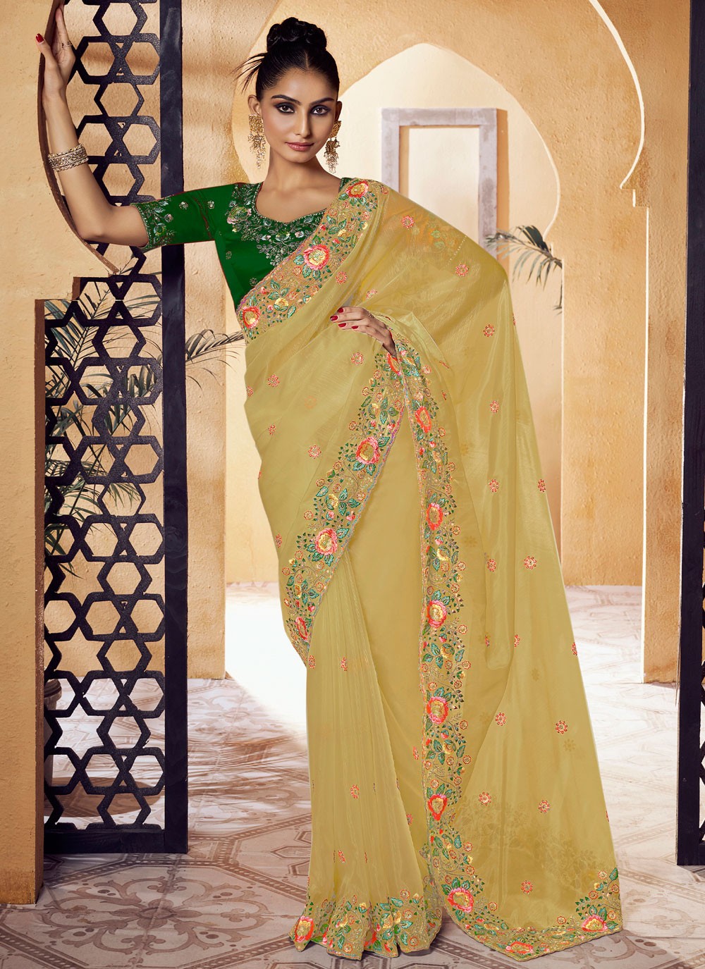 Classic Embroidered Pure Crepe Saree - S6397