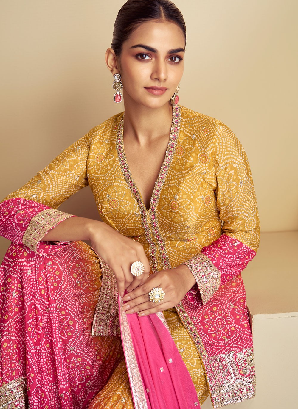 Sharara Suit Digital Print, Embroidered Pink T8837