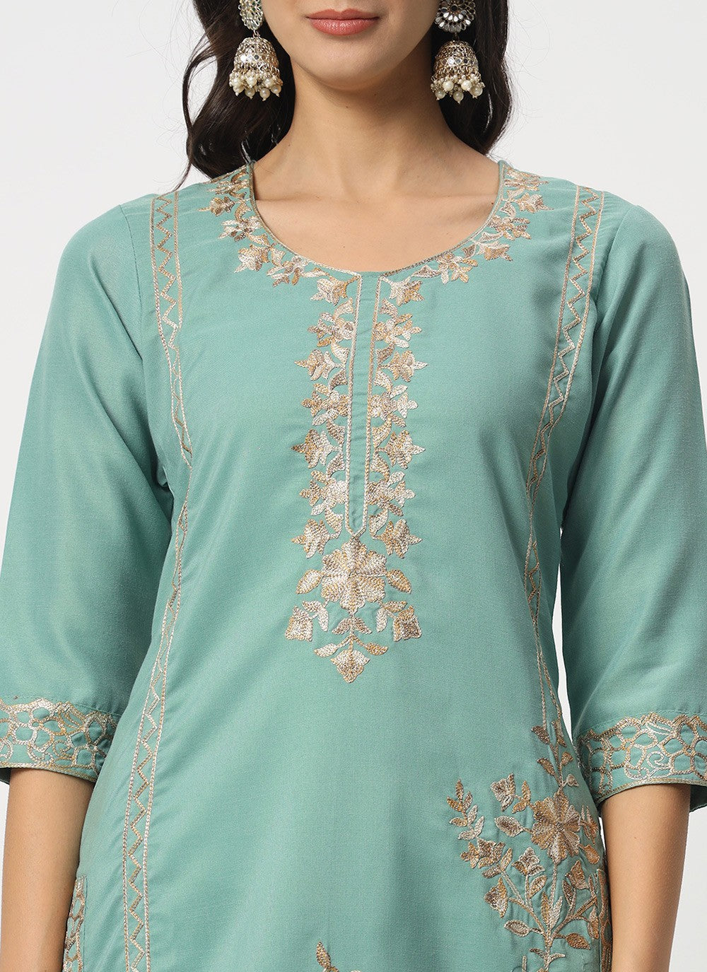 Embroidered Cotton Pant Style Suit - T4519