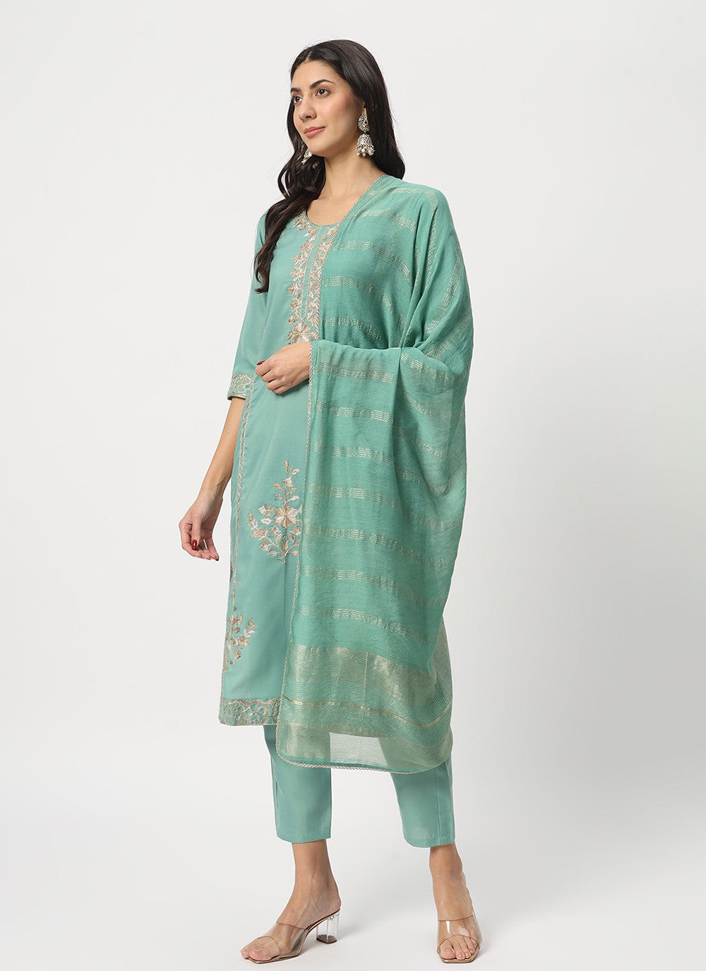 Embroidered Cotton Pant Style Suit - T4519