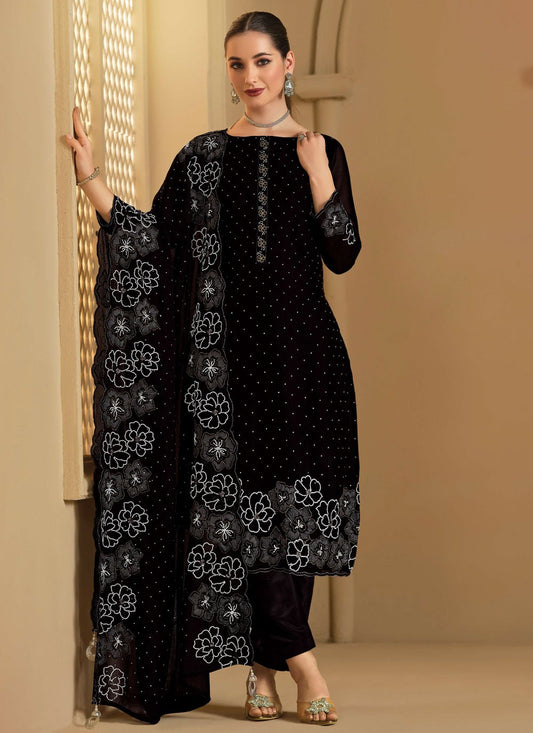 Pant Style Suit Embroidered, Swarovski Black T7250