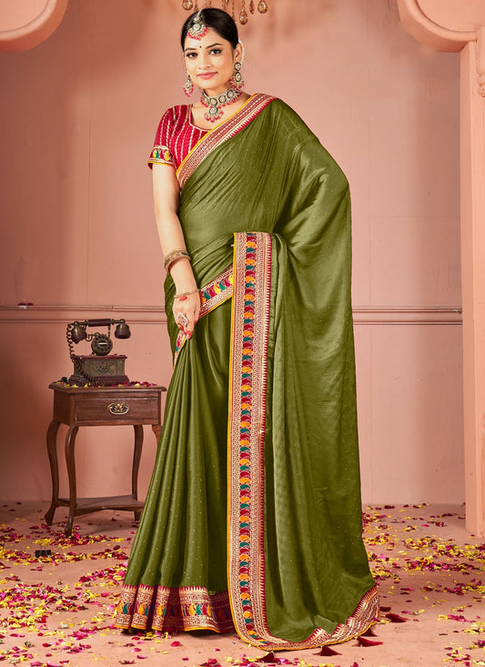 Classic Saree Border Work Green Rangoli S13041