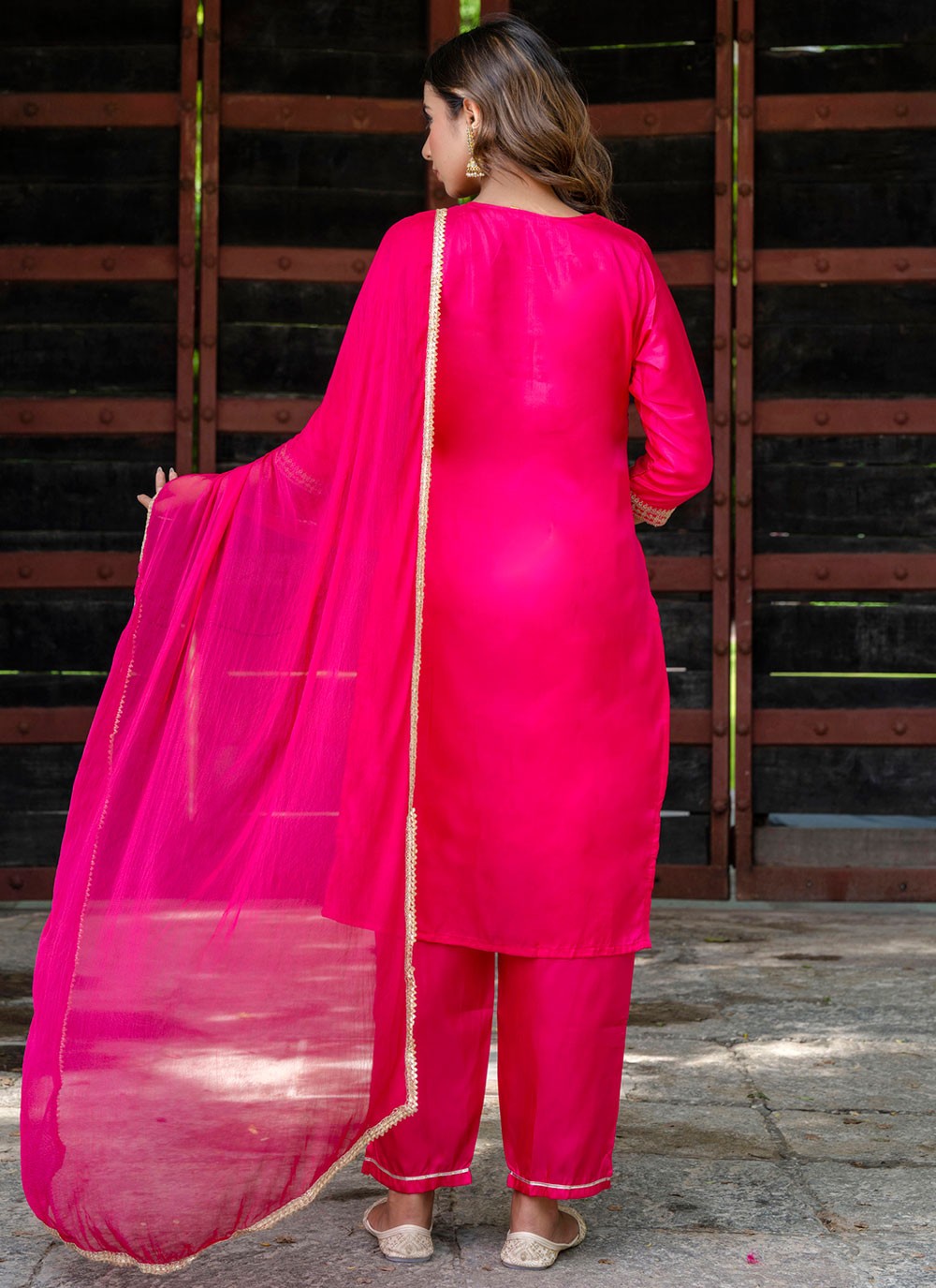 Pant Style Suit Embroidered Pink T8789