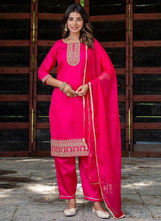 Pant Style Suit Embroidered Pink T8789