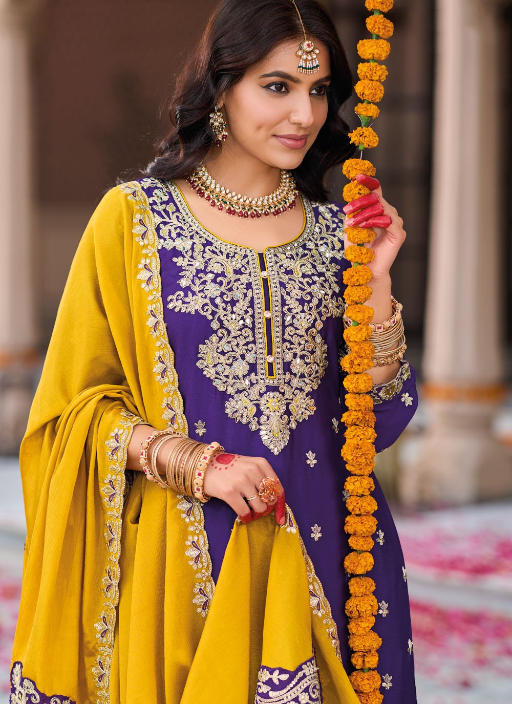 Salwar Suit Embroidered Violet Chinon T5508