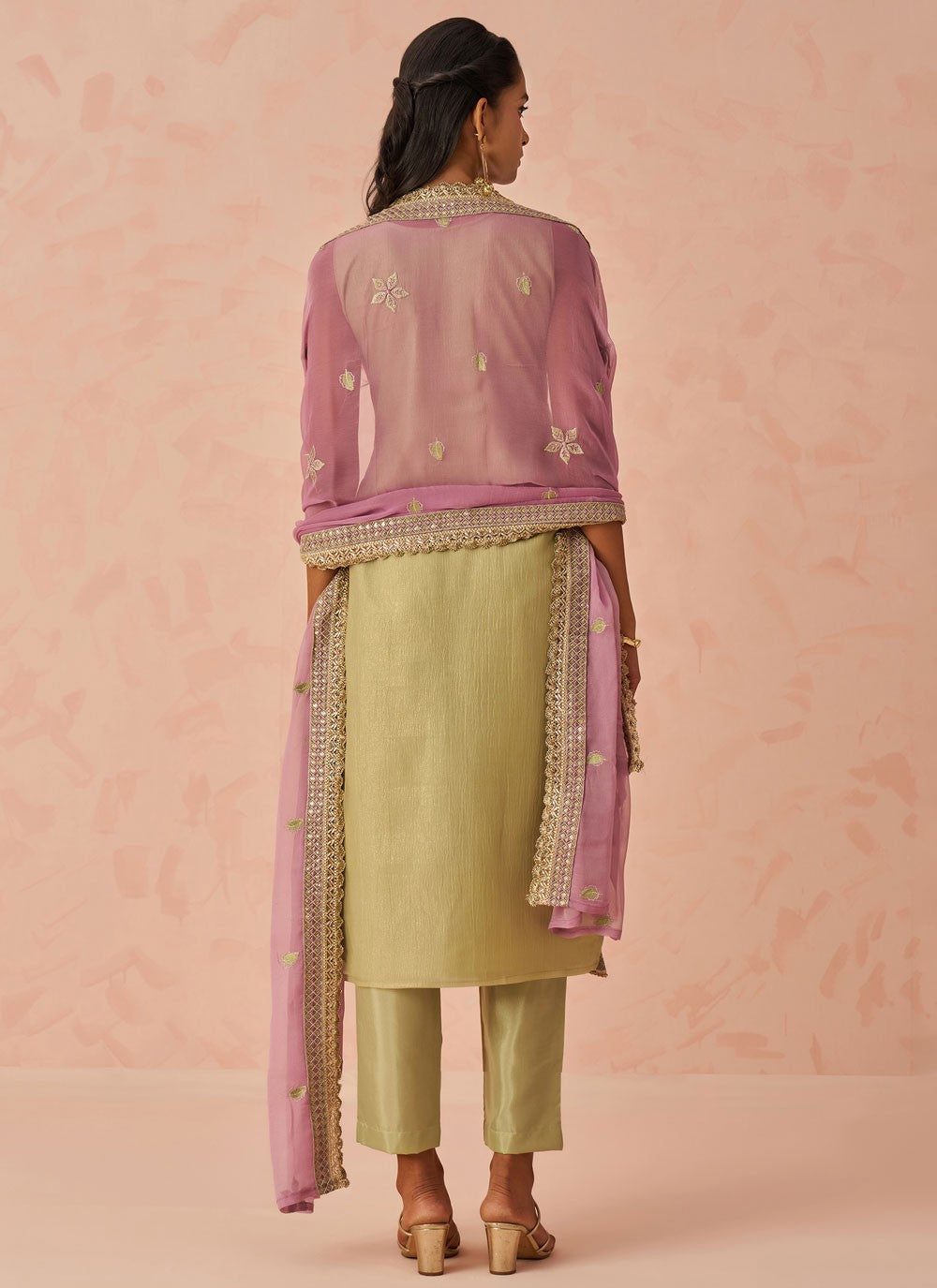 Pant Style Suit Embroidered, Sequins Green T7240