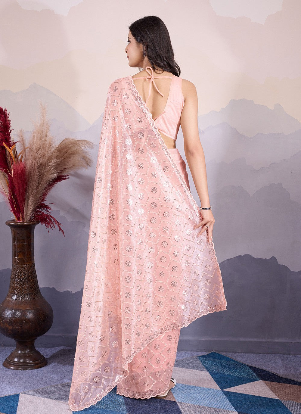 Classic Embroidered Net Saree - S8545