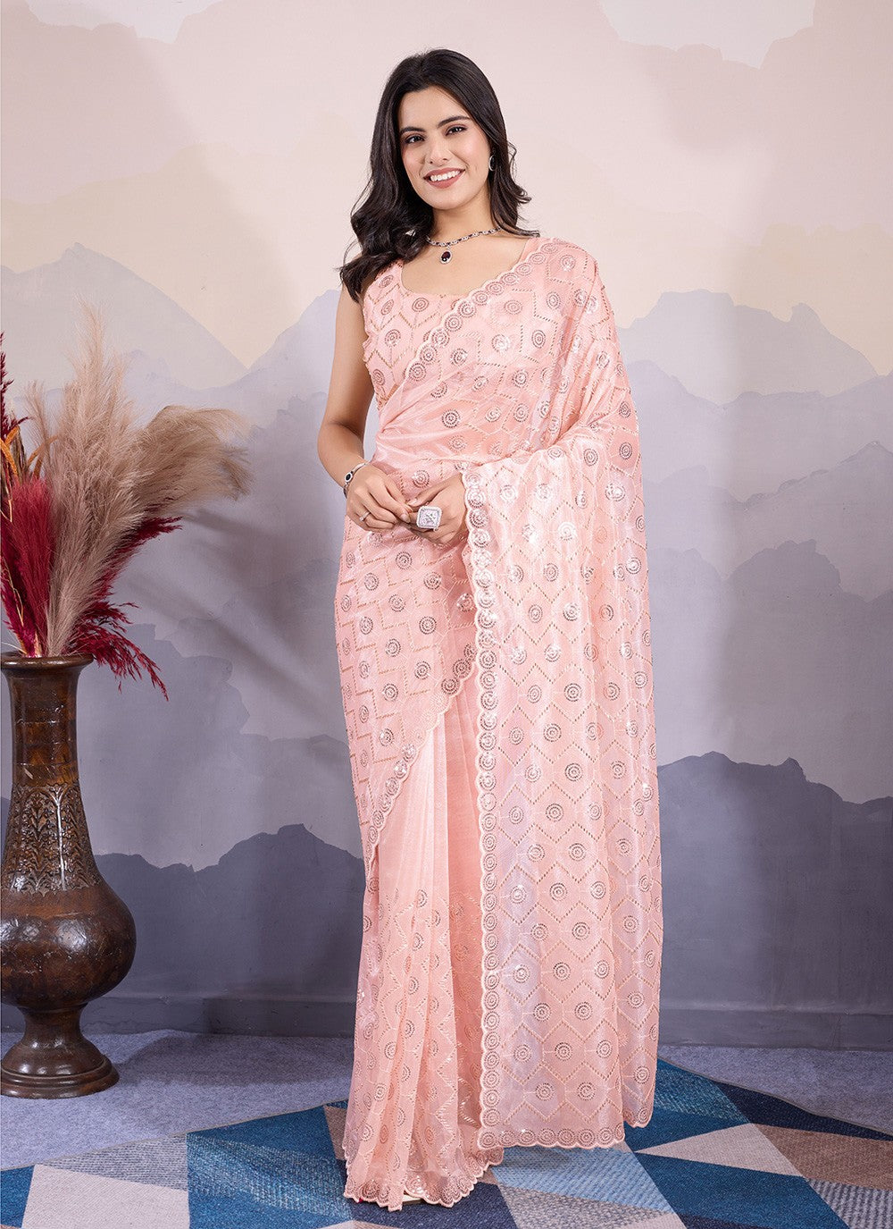 Classic Embroidered Net Saree - S8545