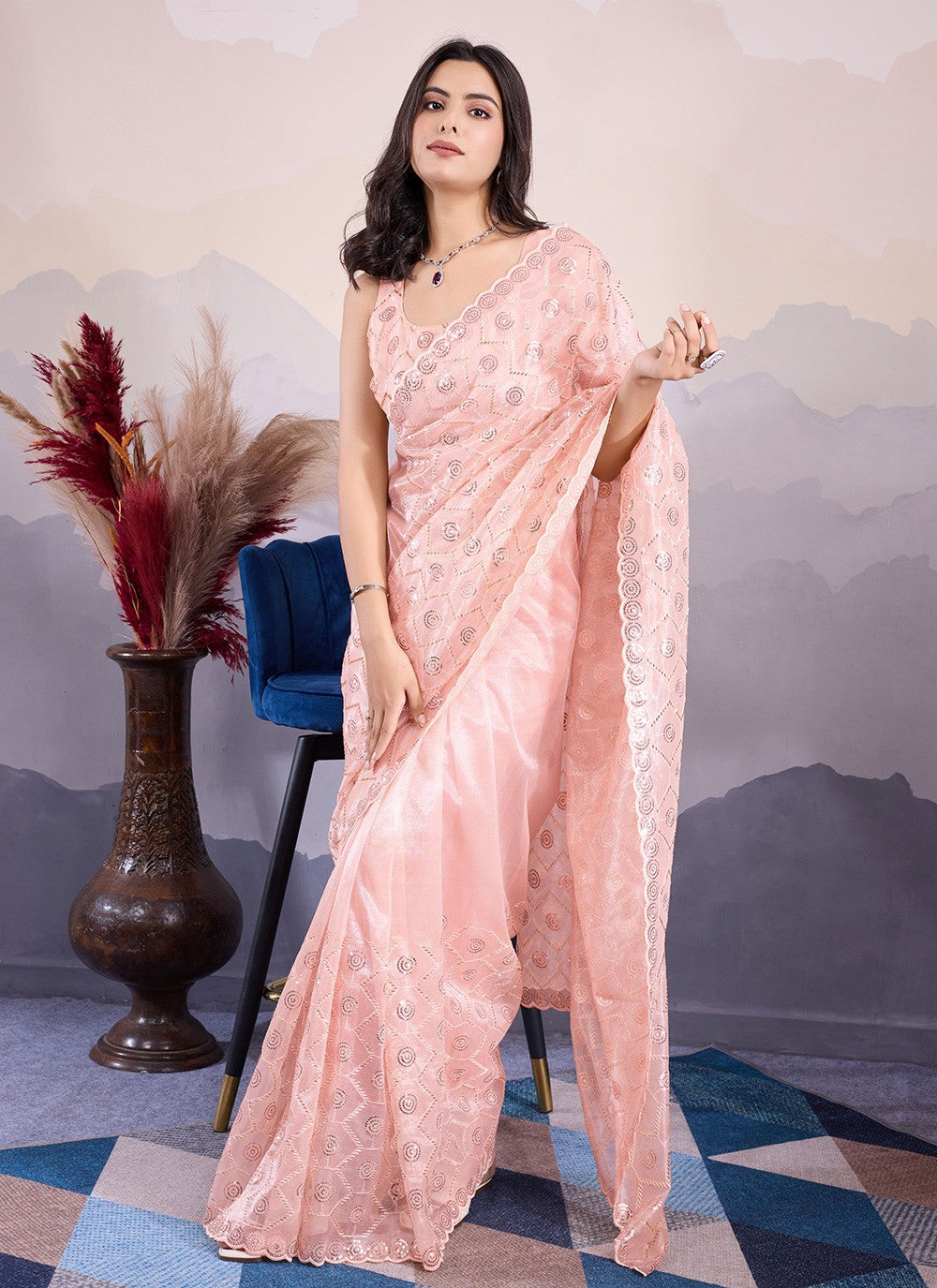 Classic Embroidered Net Saree - S8545