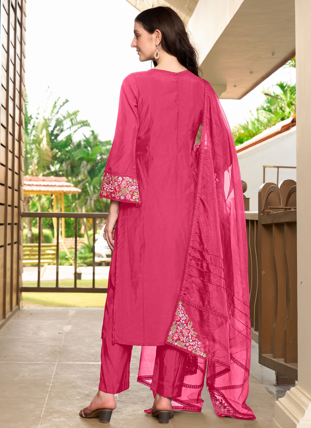 Salwar Suit Embroidered Peach Silk T5354