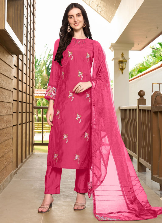 Salwar Suit Embroidered Peach Silk T5354