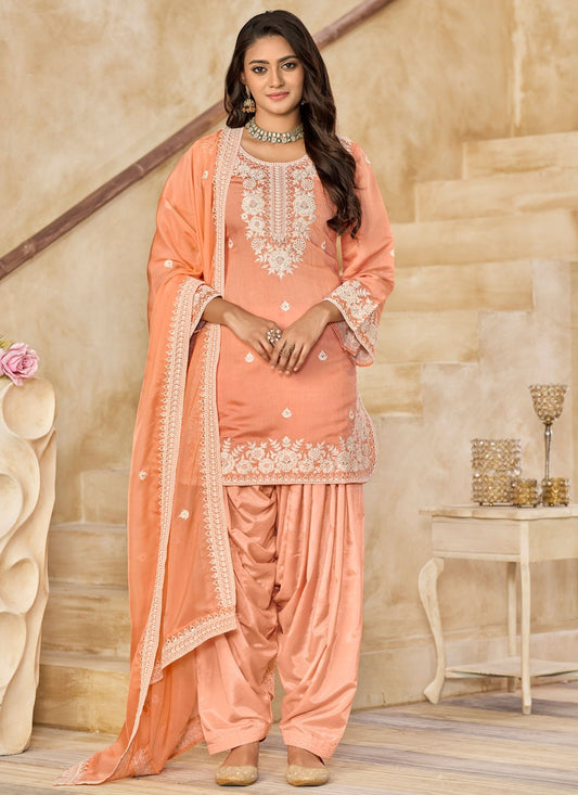 Patiala Suit Embroidered Peach T7628