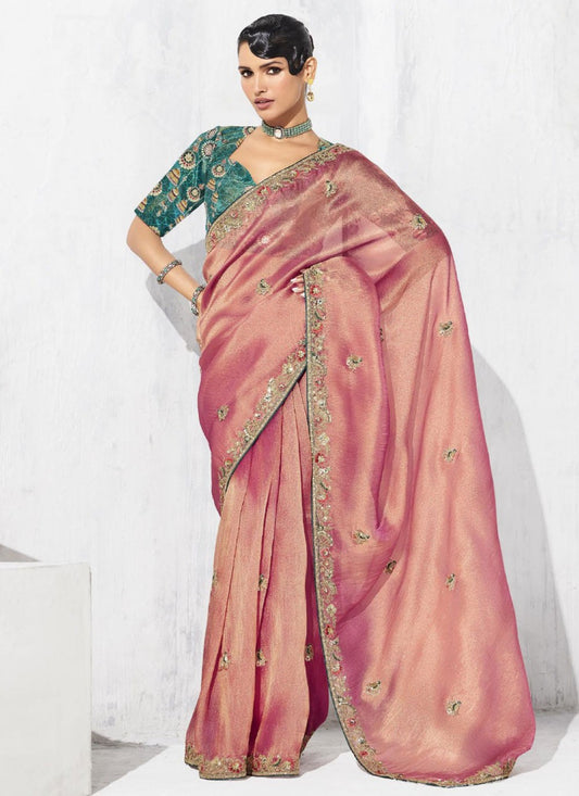 Pink Fancy Fabric Classic Saree Border Work, Embroidered S19805