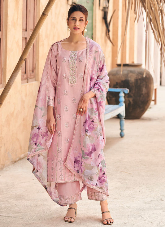 Pant Style Suit Embroidered Pink T7165
