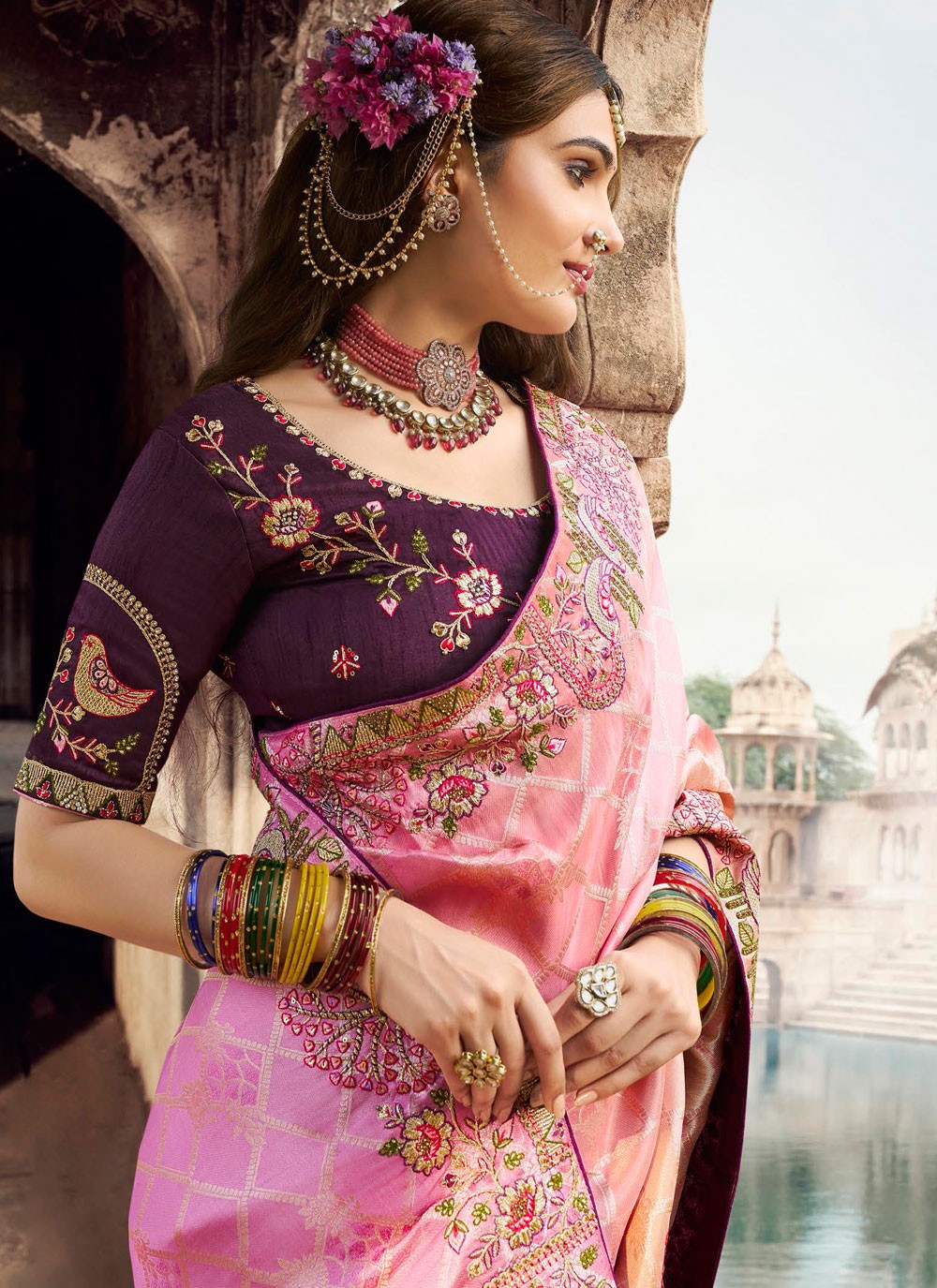 Embroidered Silk Pink Designer Saree S15313