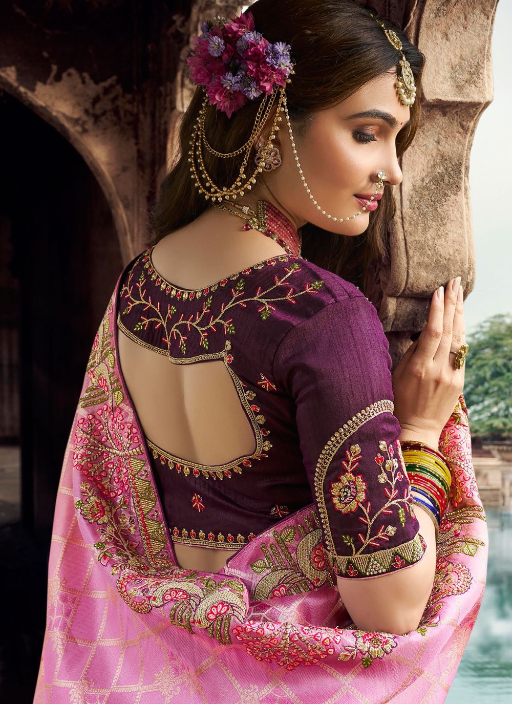 Embroidered Silk Pink Designer Saree S15313