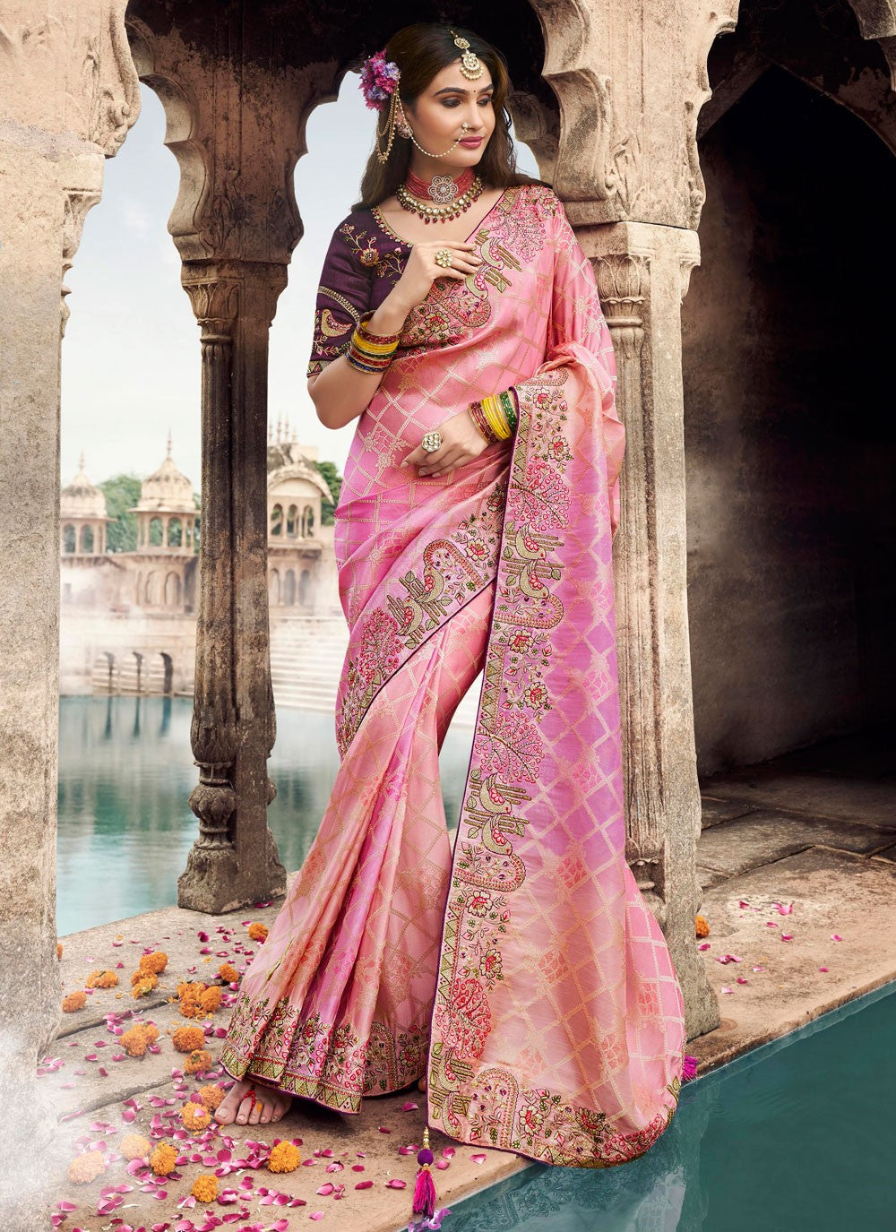 Embroidered Silk Pink Designer Saree S15313