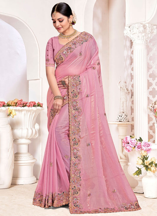 Traditional Saree Beads Pink Silk Saree S13077