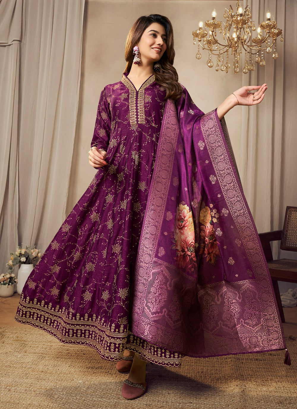 Embroidered Silk Anarkali - T4660