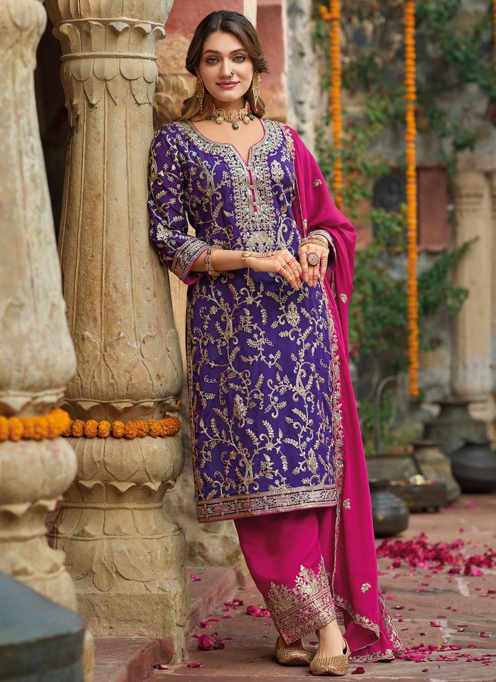 Embroidered Chinon Purple Salwar Suit T6469